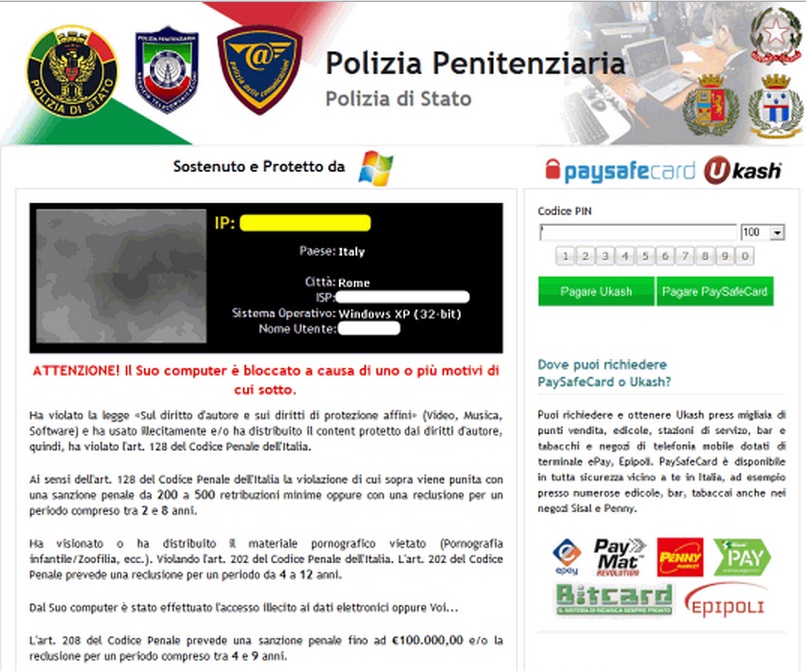 Rimuovere Virus polizia postale